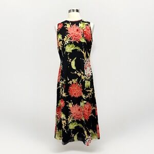 Vintage 90s Talbots Pure Silk Floral‎ Peony Print Midi Dress Sz 8 Classic Office